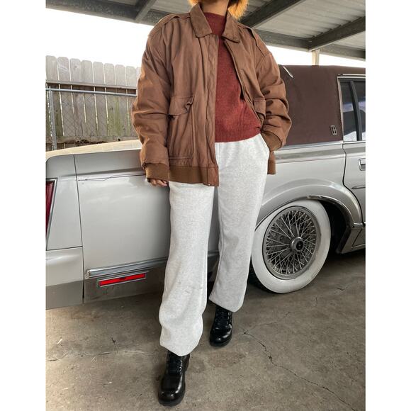 🔥Vintage 90s Charles Klein Suede Leather Flight Bomber Jacket Map Lined Mens L